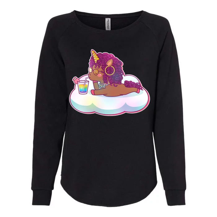 Cute Afro Unicorn Womens California Wash Sweatshirt