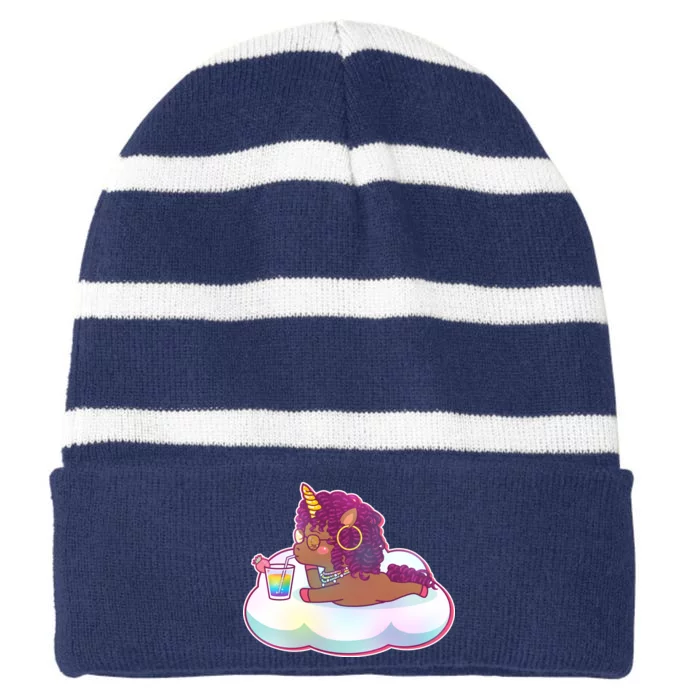 Cute Afro Unicorn Striped Beanie with Solid Band