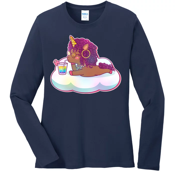 Cute Afro Unicorn Ladies Long Sleeve Shirt