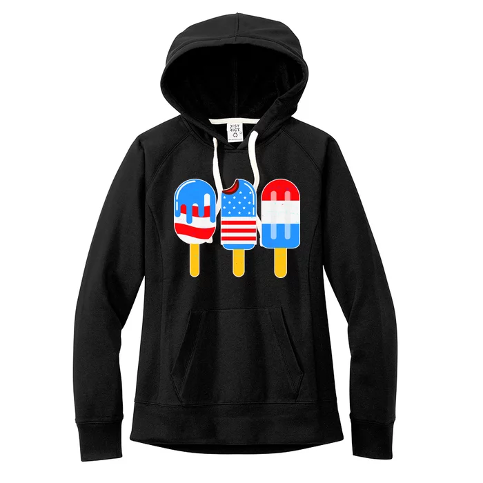 Cute American Flag Popsicles Women's Fleece Hoodie