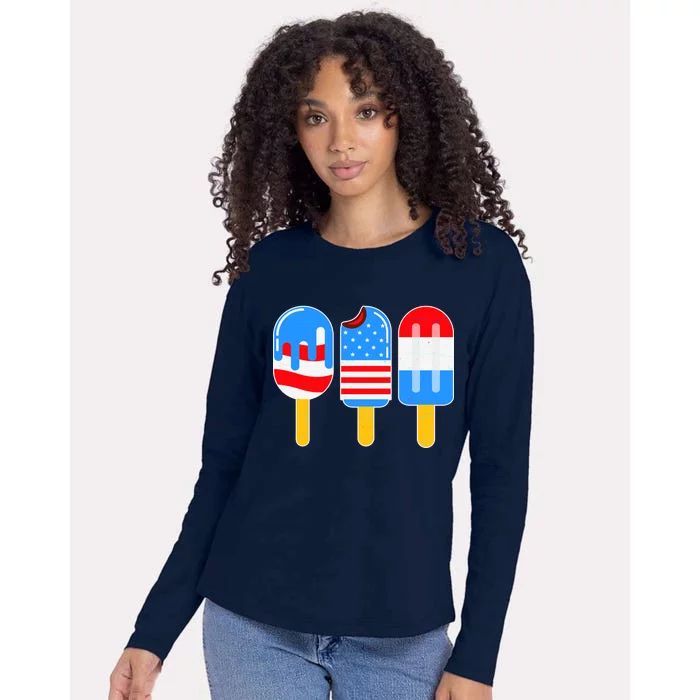 Cute American Flag Popsicles Womens Cotton Relaxed Long Sleeve T-Shirt