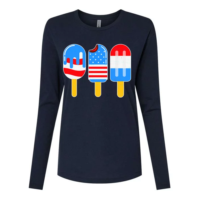 Cute American Flag Popsicles Womens Cotton Relaxed Long Sleeve T-Shirt