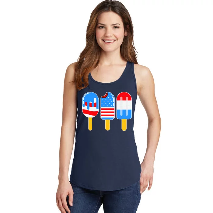 Cute American Flag Popsicles Ladies Essential Tank