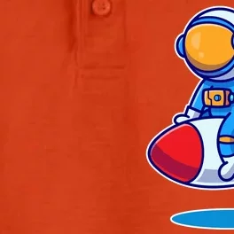 Cute Astronaut On Rocket Cartoon Dry Zone Grid Performance Polo