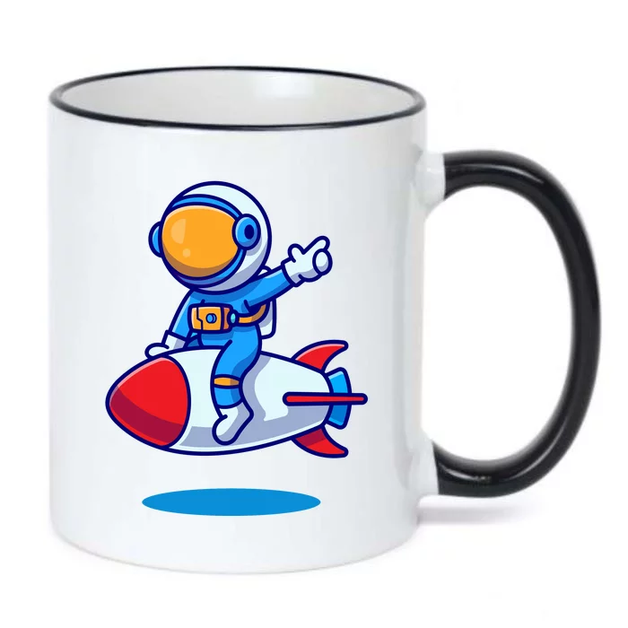 Cute Astronaut On Rocket Cartoon Black Color Changing Mug