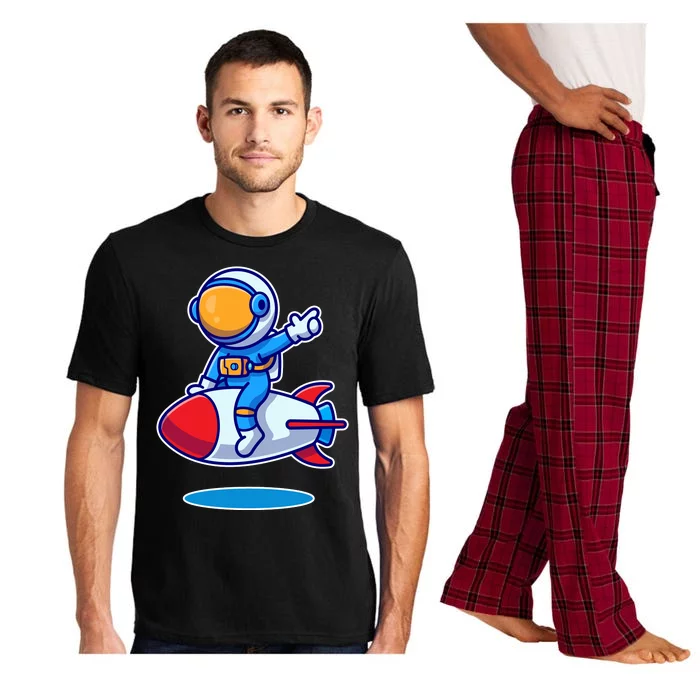 Cute Astronaut On Rocket Cartoon Pajama Set