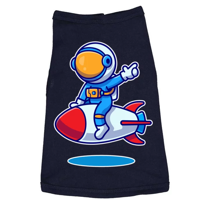 Cute Astronaut On Rocket Cartoon Doggie Tank