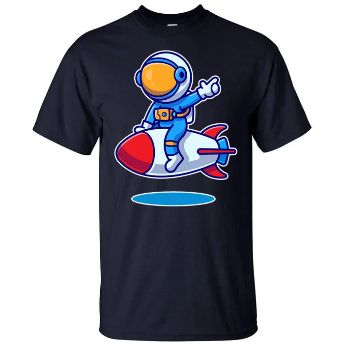 Cute Astronaut On Rocket Cartoon Tall T-Shirt