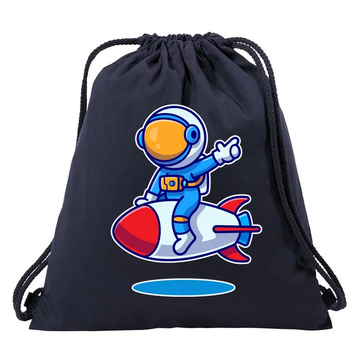 Cute Astronaut On Rocket Cartoon Drawstring Bag