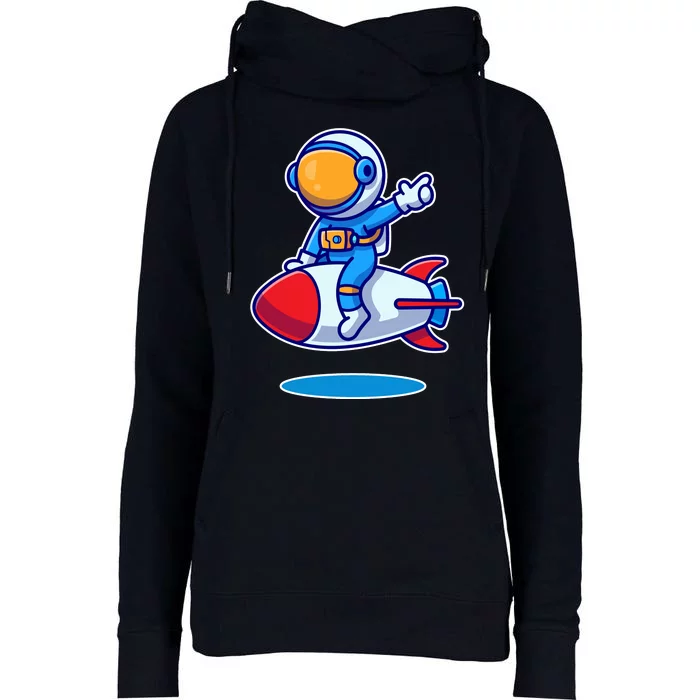 Cute Astronaut On Rocket Cartoon Womens Funnel Neck Pullover Hood