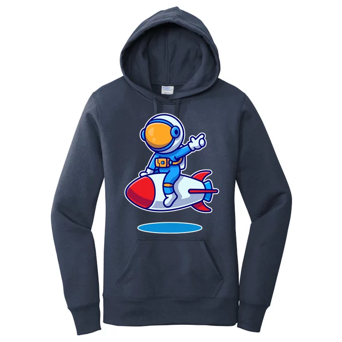 Cute Astronaut On Rocket Cartoon Women's Pullover Hoodie