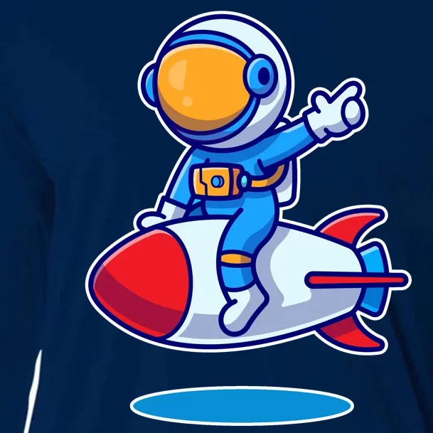 Cute Astronaut On Rocket Cartoon Cooling Performance Long Sleeve Crew