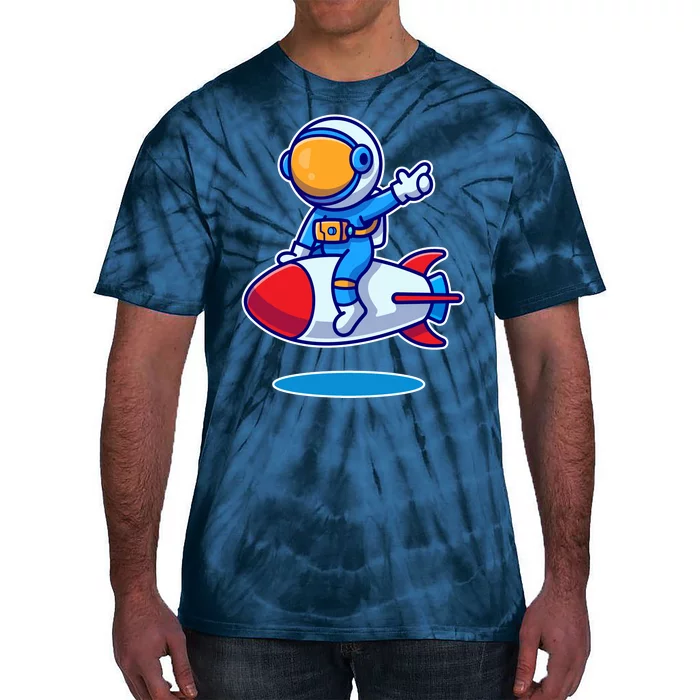 Cute Astronaut On Rocket Cartoon Tie-Dye T-Shirt