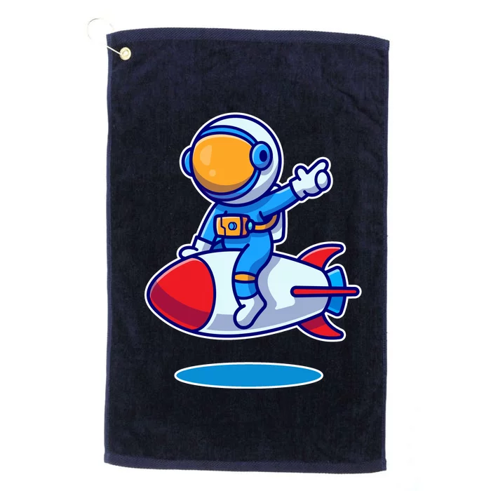 Cute Astronaut On Rocket Cartoon Platinum Collection Golf Towel