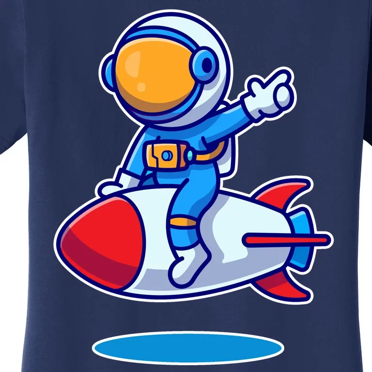 Cute Astronaut On Rocket Cartoon Women's T-Shirt