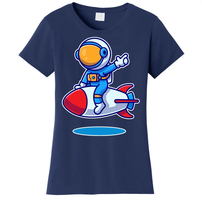 Cute Astronaut On Rocket Cartoon Women's T-Shirt