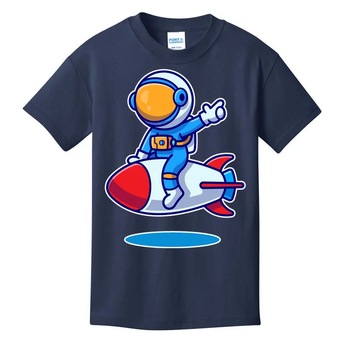 Cute Astronaut On Rocket Cartoon Kids T-Shirt