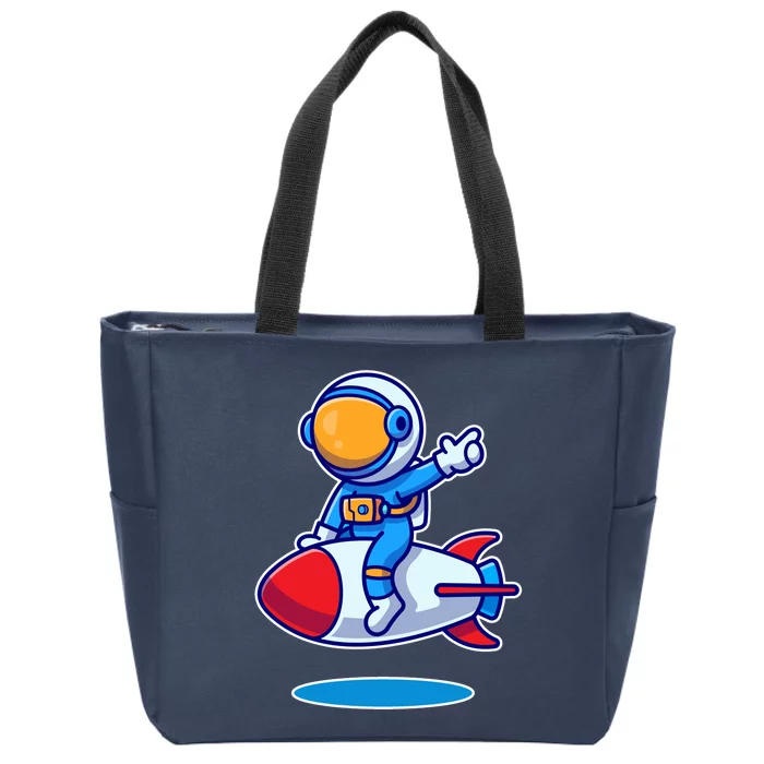 Cute Astronaut On Rocket Cartoon Zip Tote Bag