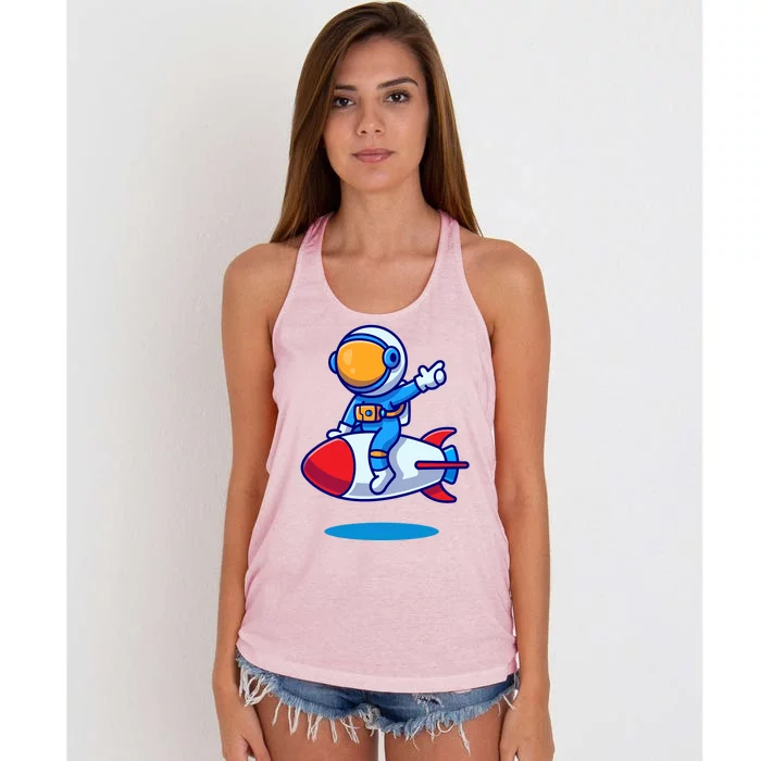 Cute Astronaut On Rocket Cartoon Women's Knotted Racerback Tank