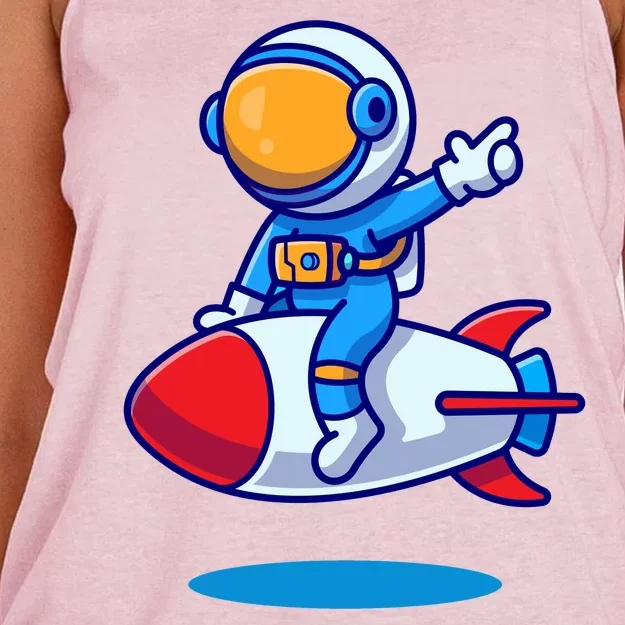 Cute Astronaut On Rocket Cartoon Women's Knotted Racerback Tank