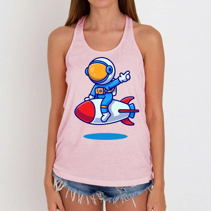 Cute Astronaut On Rocket Cartoon Women's Knotted Racerback Tank