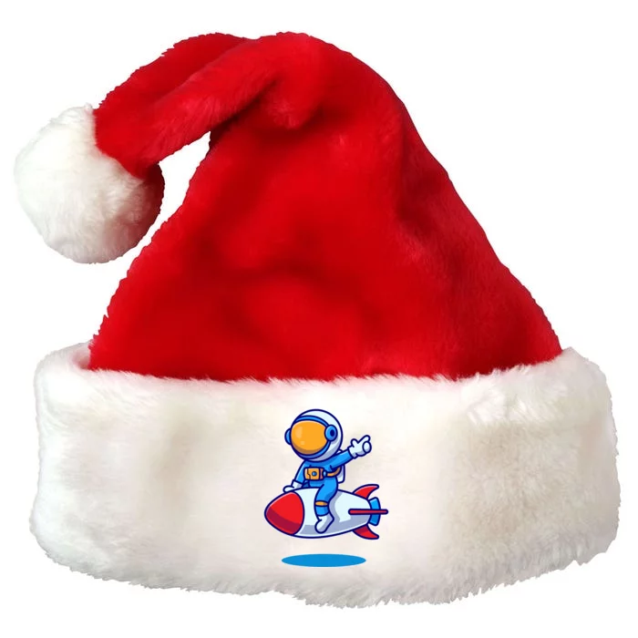 Cute Astronaut On Rocket Cartoon Premium Christmas Santa Hat