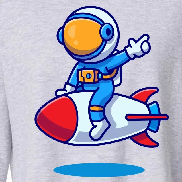 Cute Astronaut On Rocket Cartoon Cropped Pullover Crew