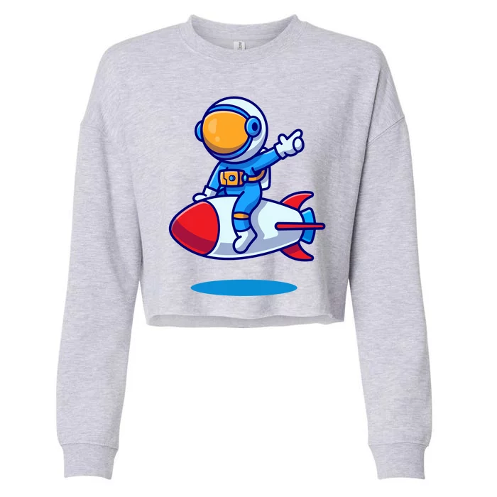 Cute Astronaut On Rocket Cartoon Cropped Pullover Crew