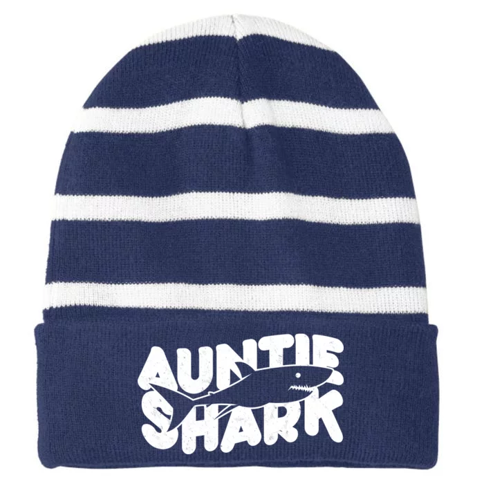 Cute Auntie Shark Striped Beanie with Solid Band