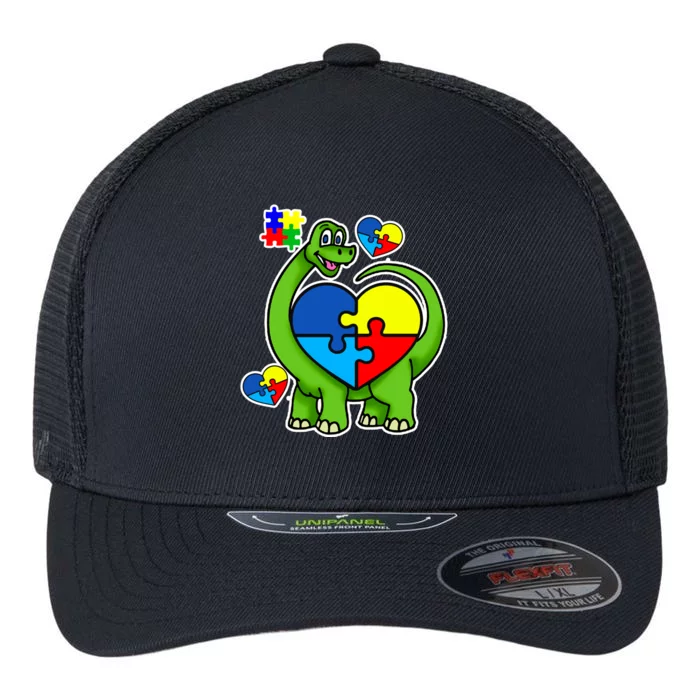 Cute Autism Dino Puzzle Piece Heart Flexfit Unipanel Trucker Cap