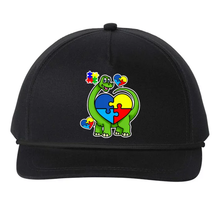 Cute Autism Dino Puzzle Piece Heart Snapback Five-Panel Rope Hat