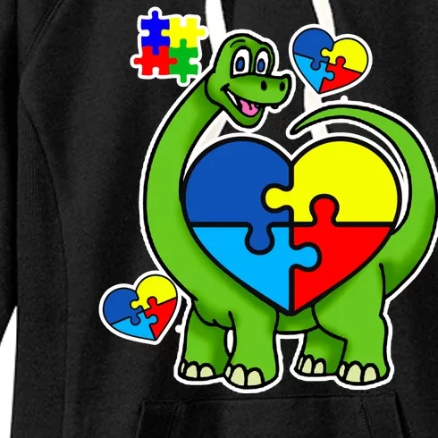 Cute Autism Dino Puzzle Piece Heart Women's Fleece Hoodie