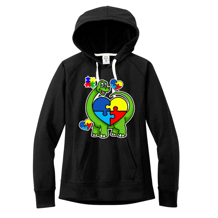 Cute Autism Dino Puzzle Piece Heart Women's Fleece Hoodie