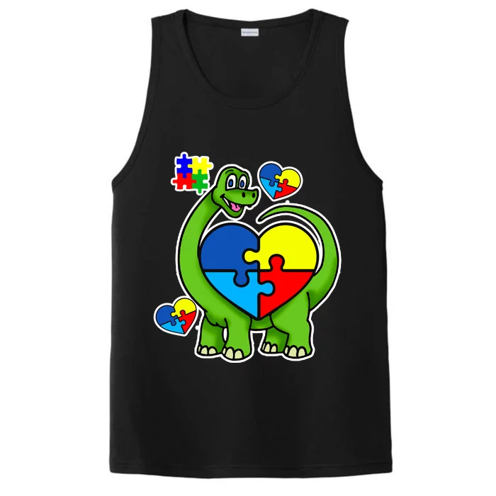 Cute Autism Dino Puzzle Piece Heart Performance Tank