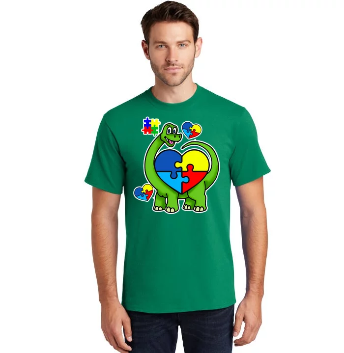 Cute Autism Dino Puzzle Piece Heart Tall T-Shirt