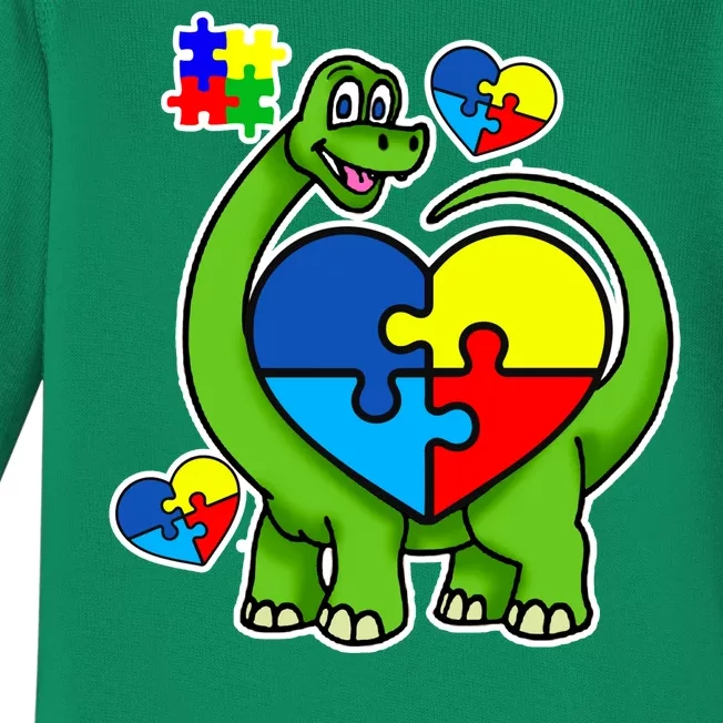 Cute Autism Dino Puzzle Piece Heart Baby Long Sleeve Bodysuit