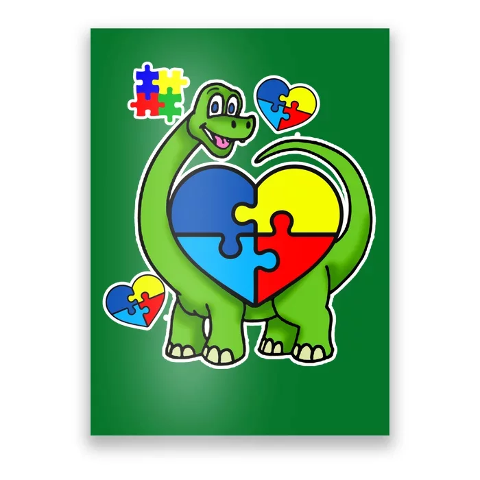 Cute Autism Dino Puzzle Piece Heart Poster