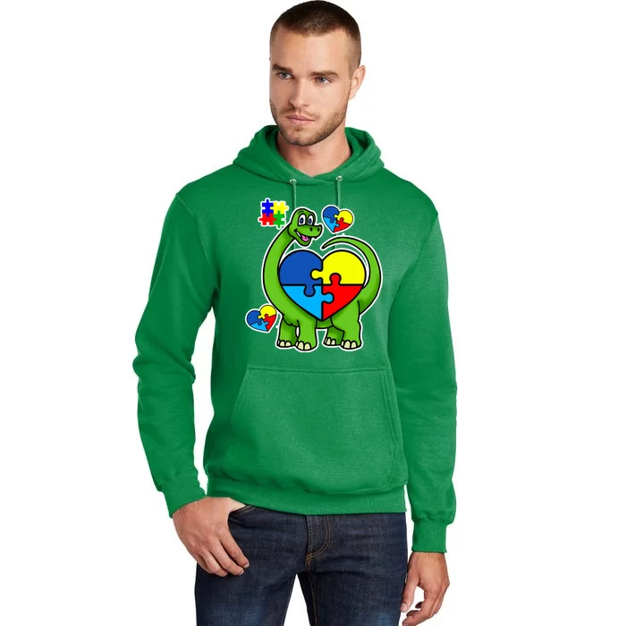 Cute Autism Dino Puzzle Piece Heart Tall Hoodie