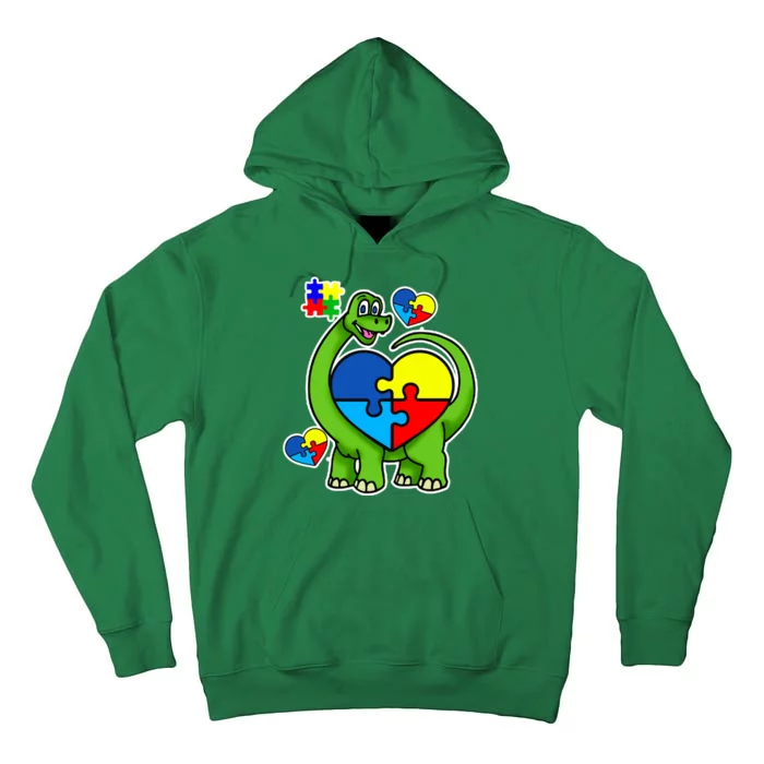 Cute Autism Dino Puzzle Piece Heart Tall Hoodie