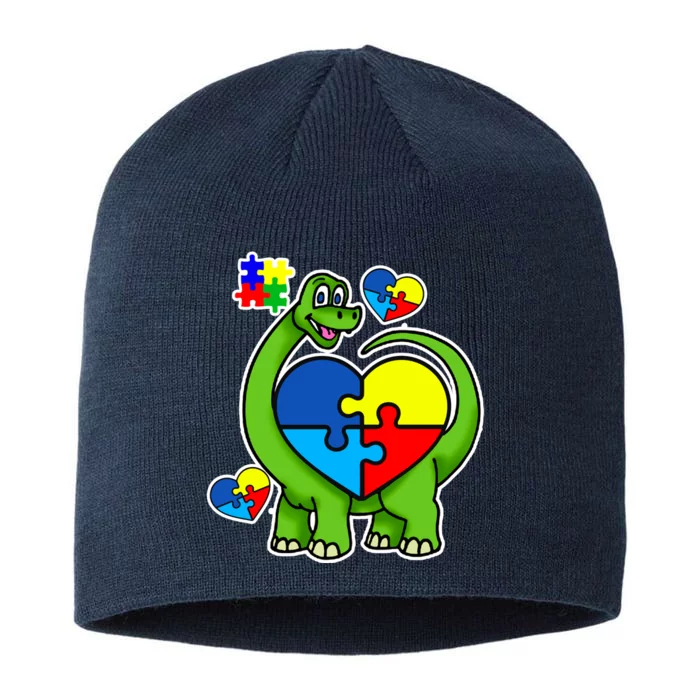 Cute Autism Dino Puzzle Piece Heart 8 1/2in Sustainable Knit Beanie