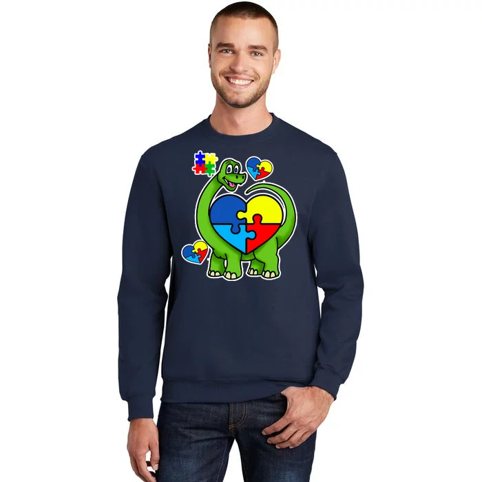 Cute Autism Dino Puzzle Piece Heart Tall Sweatshirt