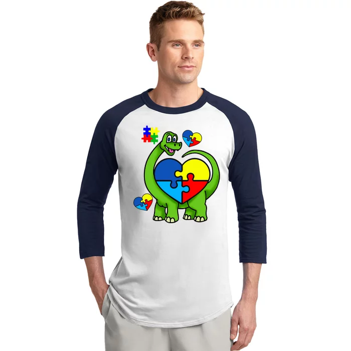 Cute Autism Dino Puzzle Piece Heart Baseball Sleeve Shirt