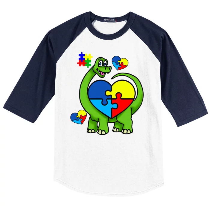 Cute Autism Dino Puzzle Piece Heart Baseball Sleeve Shirt