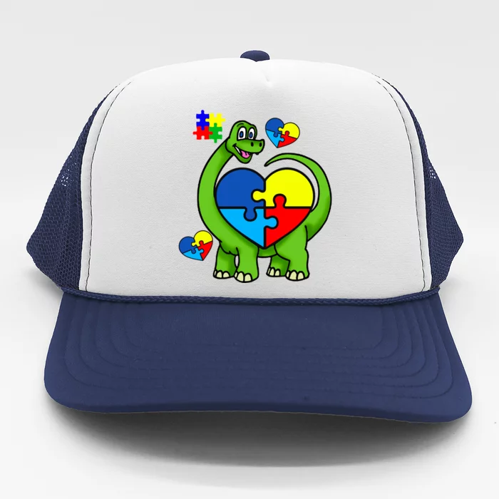 Cute Autism Dino Puzzle Piece Heart Trucker Hat