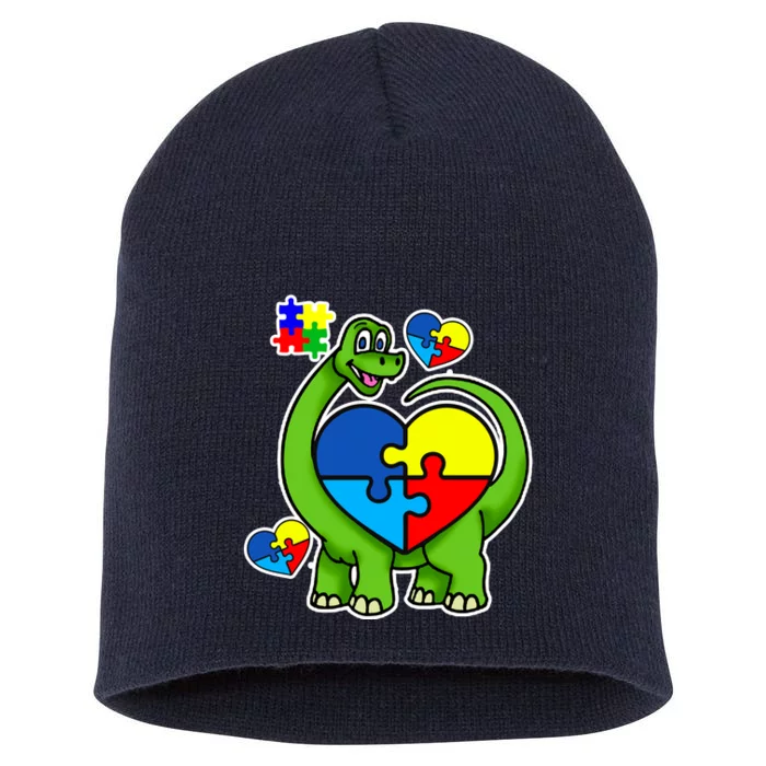 Cute Autism Dino Puzzle Piece Heart Short Acrylic Beanie