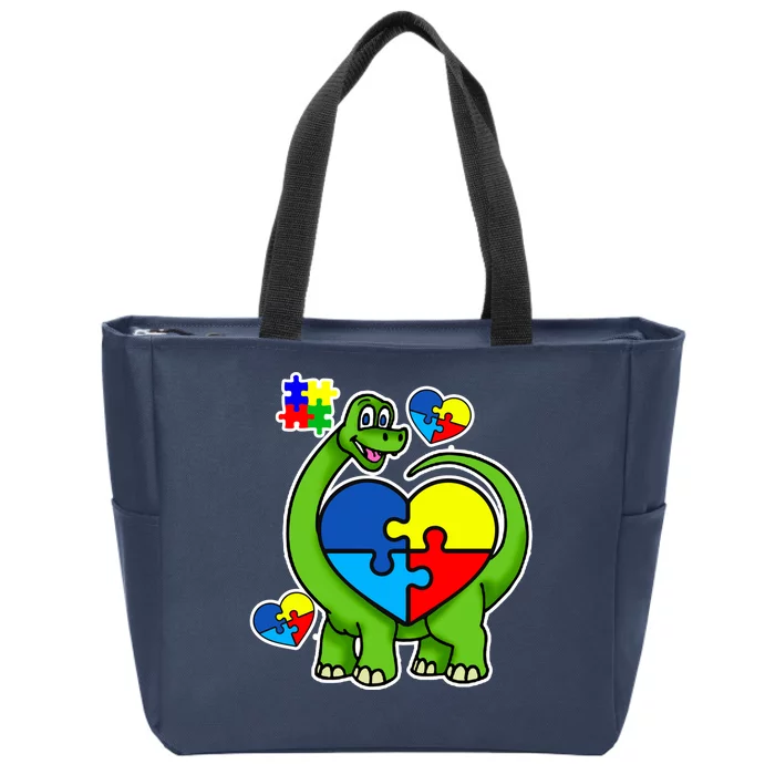 Cute Autism Dino Puzzle Piece Heart Zip Tote Bag