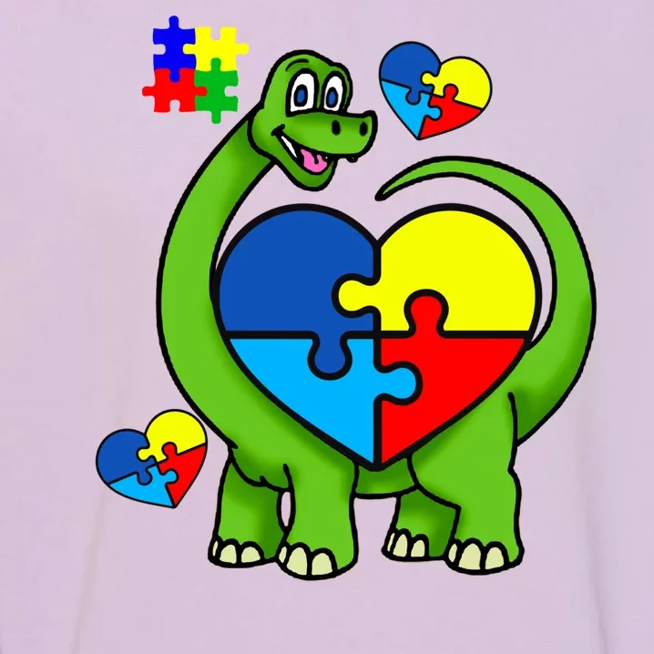 Cute Autism Dino Puzzle Piece Heart Garment-Dyed Sweatshirt