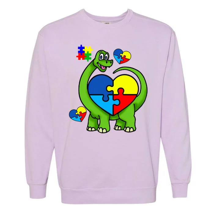 Cute Autism Dino Puzzle Piece Heart Garment-Dyed Sweatshirt