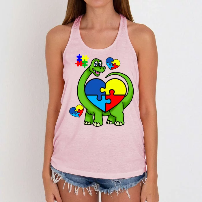 Cute Autism Dino Puzzle Piece Heart Women's Knotted Racerback Tank