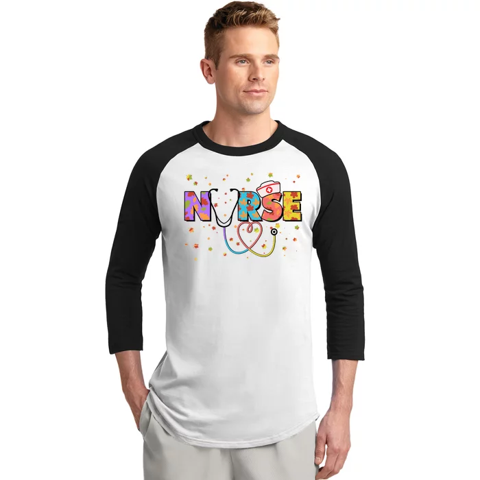 Cute Autumn Fall Patterns Nurse Baseball Sleeve Shirt